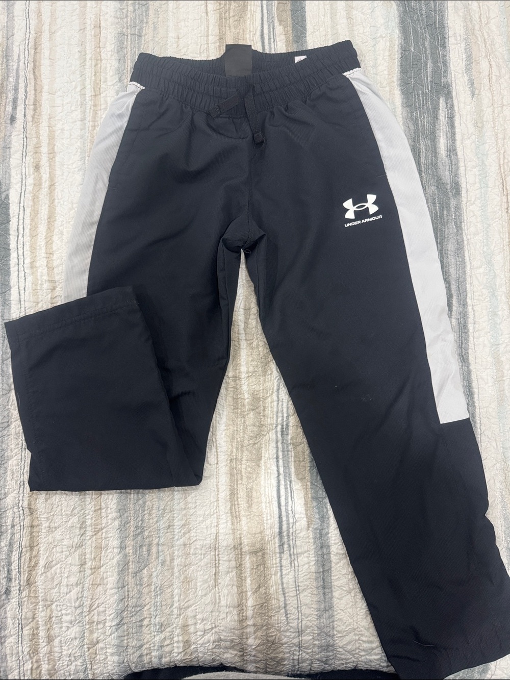 Under Armour Kids' Black Track Pants with Gray Side Panels